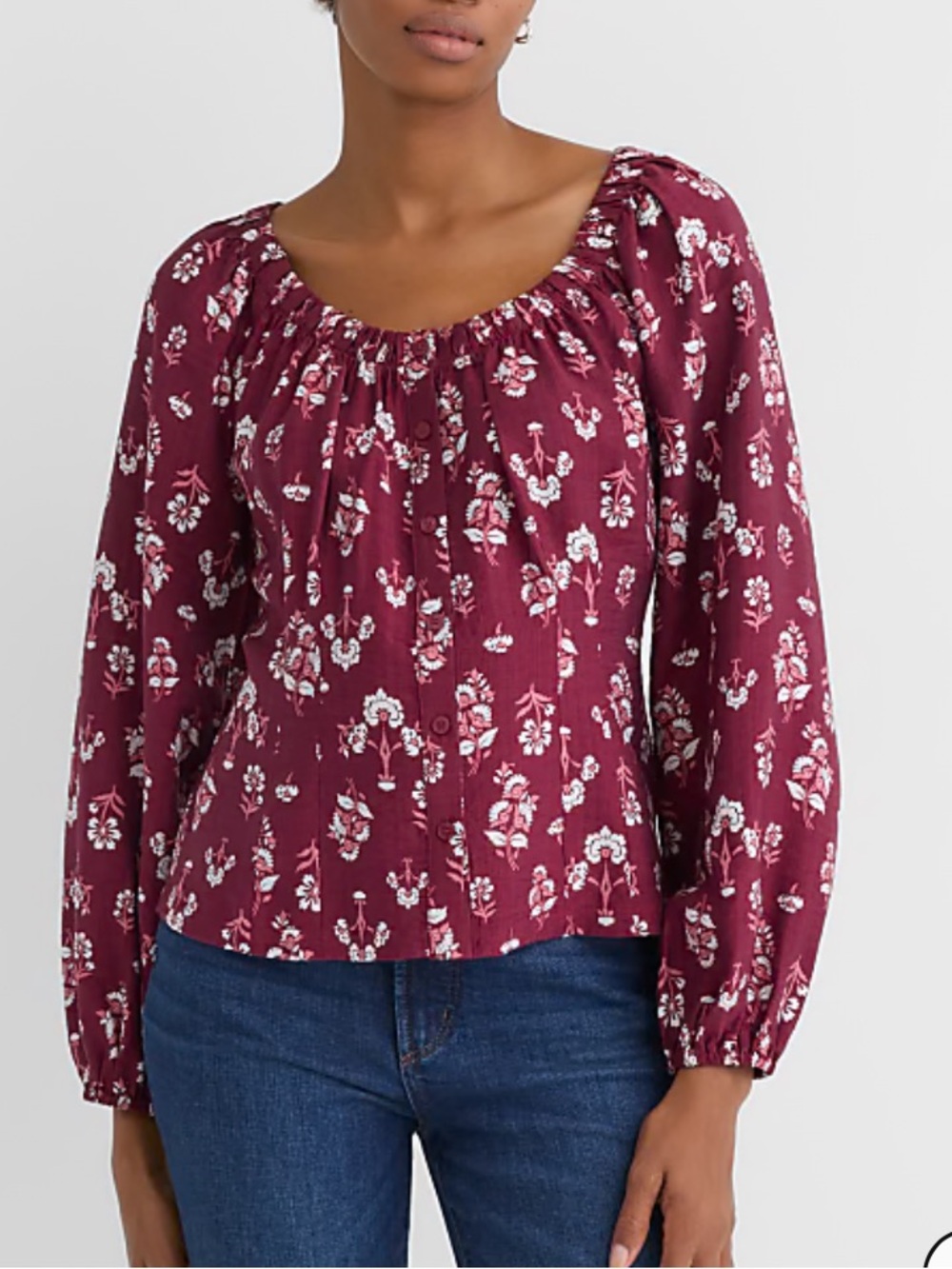 NEW Loft Floral Cinched Scoop Neck Top XL Cranberry Bliss NWT - Picture 6 of 7